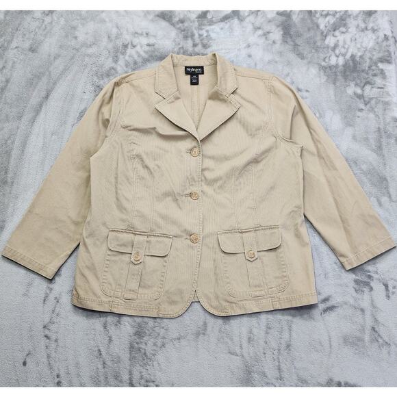 Vintage 90s Style&Co Woman Jeans Size 18W Tan Cotton Button Front Utility Casual - Picture 1 of 7